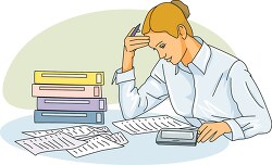 femaile accountant with stacked notebooks at work