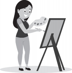 female artist painting using an easel gray color clipart