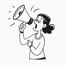 female holding a megaphone speaking loudly