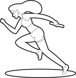 female runner holds baton in team relay race outline clip art
