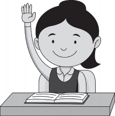 female student raising hand in the classroom gray color clipart