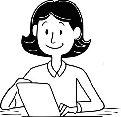 female teacher smiling using a laptop minimal line illustration