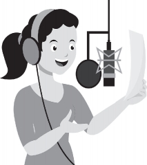 female voice over artist speaking into microphone gray color cli