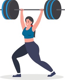 female weightlifter holds heavy weights overhead clip art