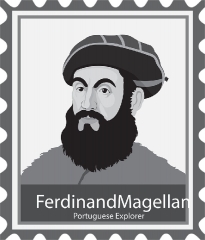 ferdinand magellan portuguese explorer stamp style gray color cl
