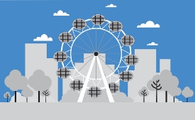 ferris wheel with city in background gray color clipart