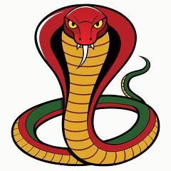 fierce cobra with red and green patterns and sharp fangs flares 