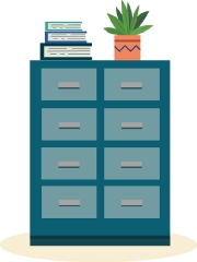 file cabinet with books plant on top clipart