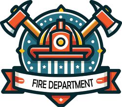 fire department badge with axes and a fire helmet
