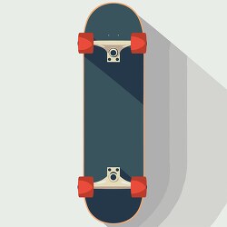 flat design blue skateboard with red wheels