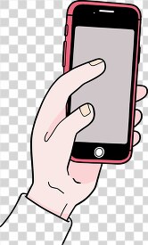 flat design of a hand with a pink screen smartphone portraying a
