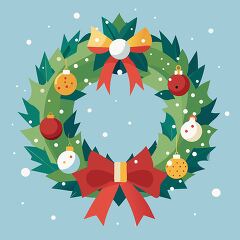 flat design winter wreaths with ribbon and ornaments