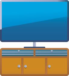 flat screen tv sits on a wooden cabinet clipart