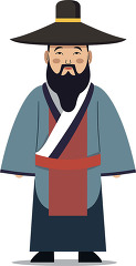 flat simple illustration ancient chinese man wearing hat and rob
