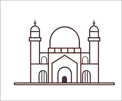 flat style illustration of a mosque with a dome black outline cl