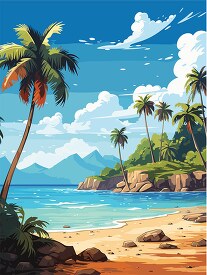 flat vector illustration of beautiful beach in the Seychelles