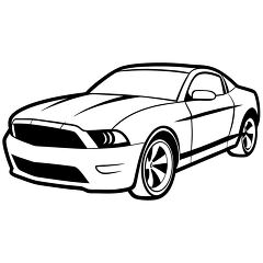 ford mustang car with modern wheels black outline printable clip