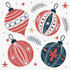 four christmas pattern ornaments