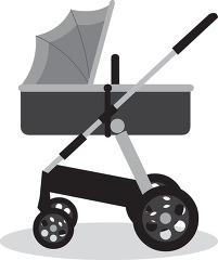 four wheel stroller used to carry babies gray color clip art