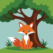 fox sits under a tree