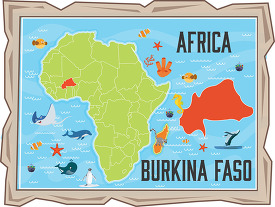 framed illustration african continent with map of burkina faso a