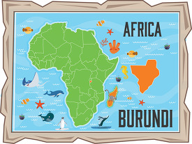 framed illustration african continent with map of burundi with a