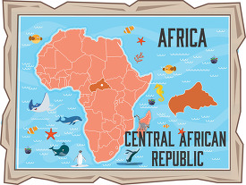 framed illustration african continent with map of central africa