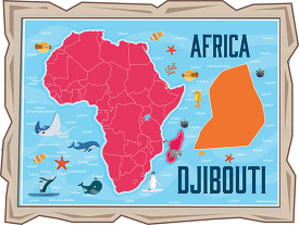 framed illustration african continent with map of djibouti with 