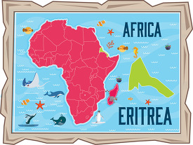 framed illustration african continent with map of eritrea with o