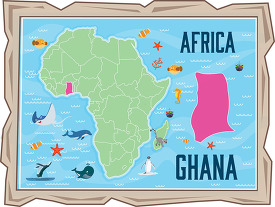 framed illustration african continent with map of ghana with ani