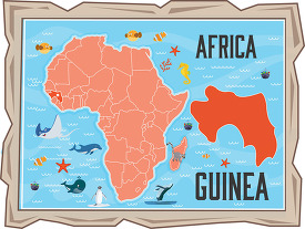 framed illustration african continent with map of guinea with an