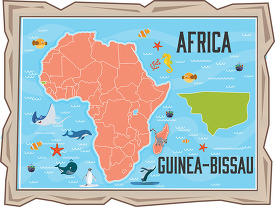framed illustration african continent with map of guinea-bissau 
