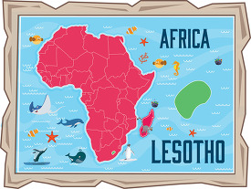 framed illustration african continent with map of lesotho with a