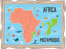 framed illustration african continent with map of mozambique wit