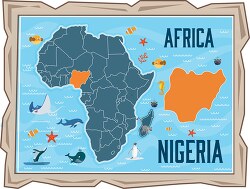 framed illustration african continent with map of nigeria with a
