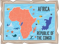 framed illustration african continent with map of republic of th