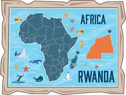 framed illustration african continent with map of rwanda rwith o