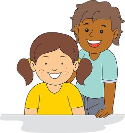 freckled girl with her smiling brother clip art