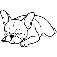 French bulldog sleeping with its eyes closed black outline