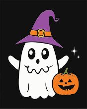 friendly ghost with a purple witch hat