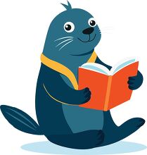 friendly seal reads a book clipart