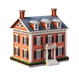 front side two story colonial style house 3d icon flat on