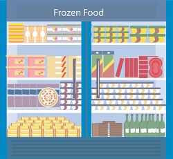 frozen food in the freezer at grocery store clip art