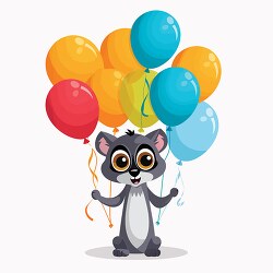 funny lemur holding colorful balloons clip art