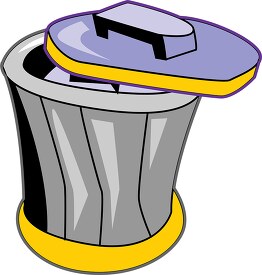 garbage can with open lide cartoon style clipart