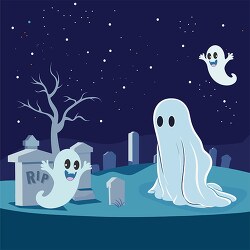 ghosts at a graveyard at night preparing for halloween