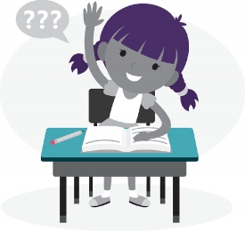 girl ask question in classroom school gray color clipart