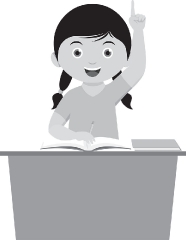 girl at desk raising hand in classroom school gray color clipart
