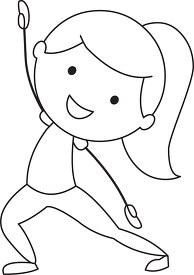 girl doing stretching exercise black outline clipart