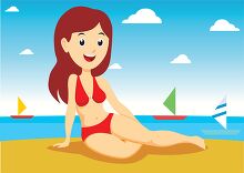 girl enjoying sun bath on beach summer clipart